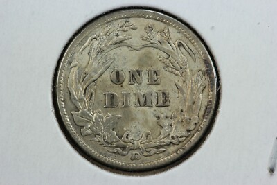 Extreme close-up of 1914-D Barber Dime repunched mint mark showing doubled 'D' impression on reverse